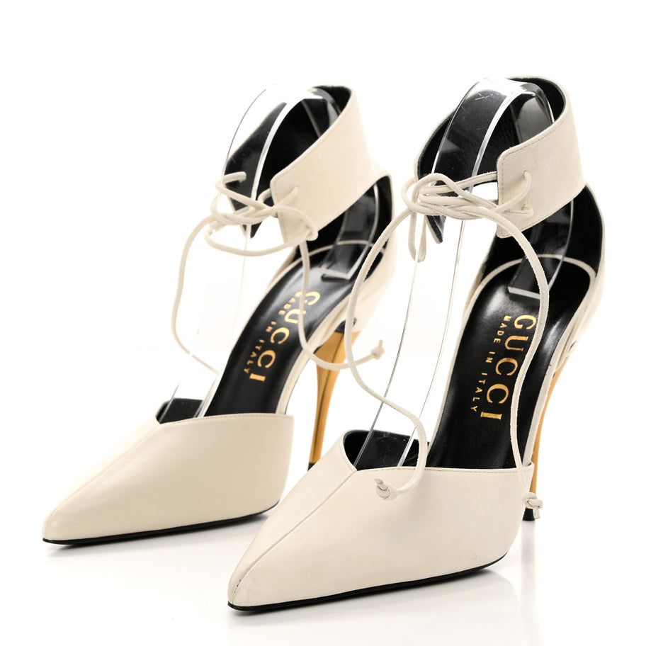 Gucci Soft Nappa Priscilla Ankle Cuff Pumps 40.5 White Image 3