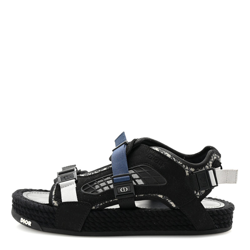  Christian Dior Technical Fabric Oblique Mens Atlas Sandals 44 Black Blue