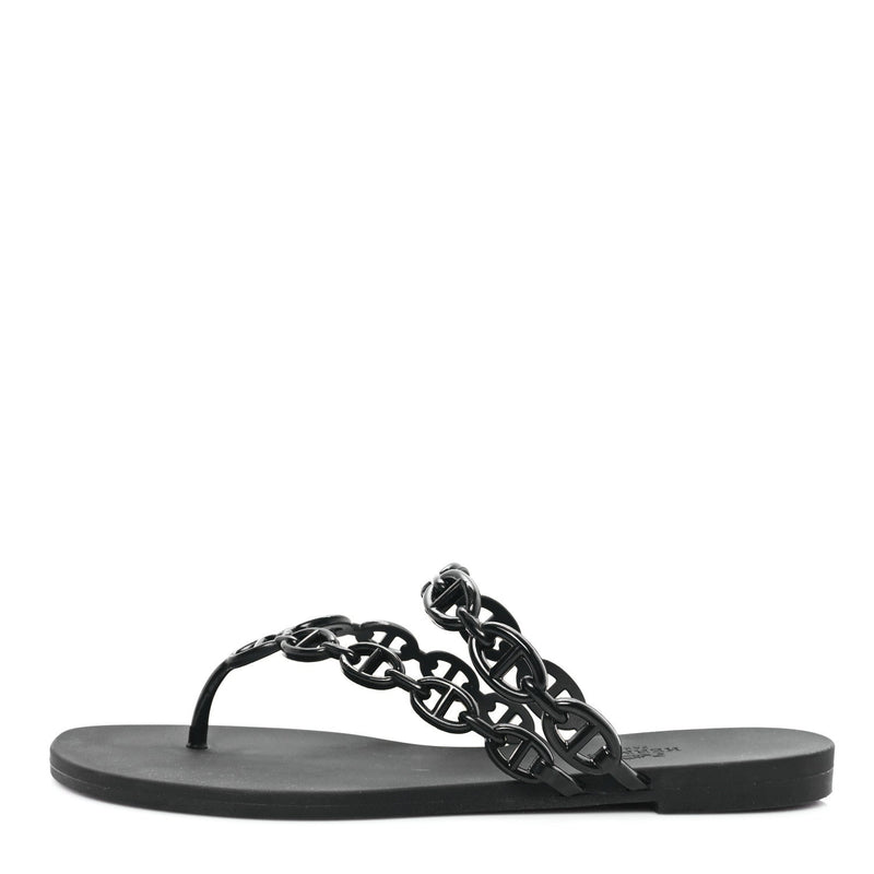  Hermes Rubber Chaine d'Ancre Rivage Sandals 38 Black
