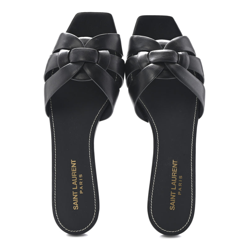  Saint Laurent Calfskin Tribute 05 Slide Sandals 38.5 Black