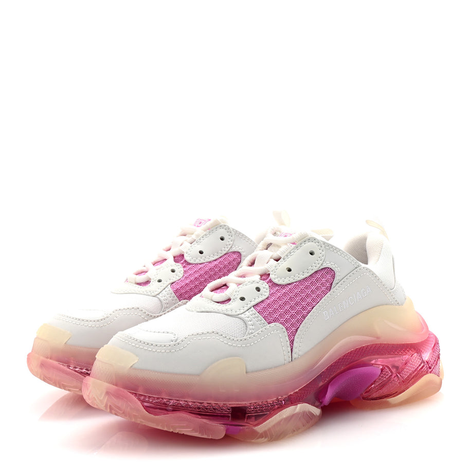Balenciaga Fabric Mesh Clear Sole Womens Triple S Sneakers 36 White Pink Image 4