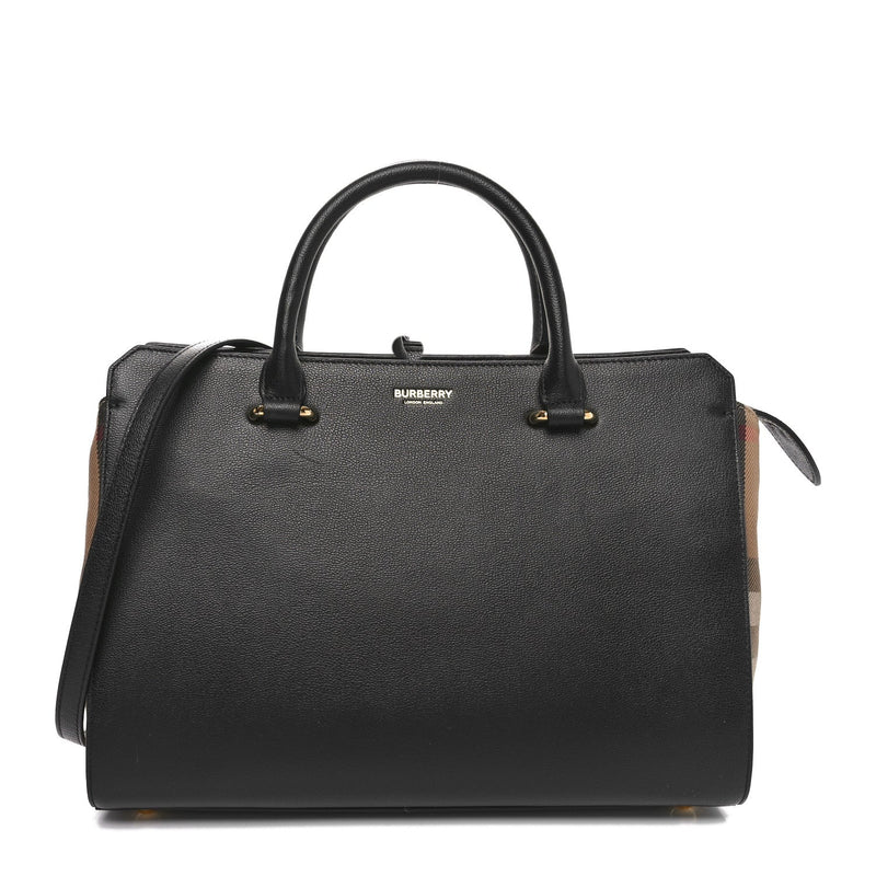  Burberry Calfskin Mega Check Small Banwell Tote Black