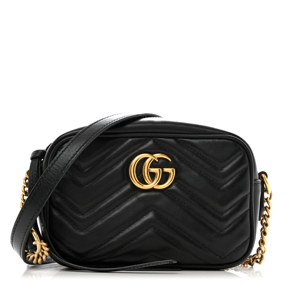Gucci Calfskin Matelasse Mini GG Marmont Chain Shoulder Bag Black Image 1