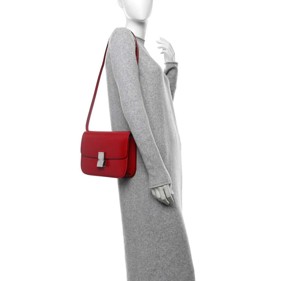 Celine Smooth Calfskin Medium Classic Box Flap Bag Red Image 2