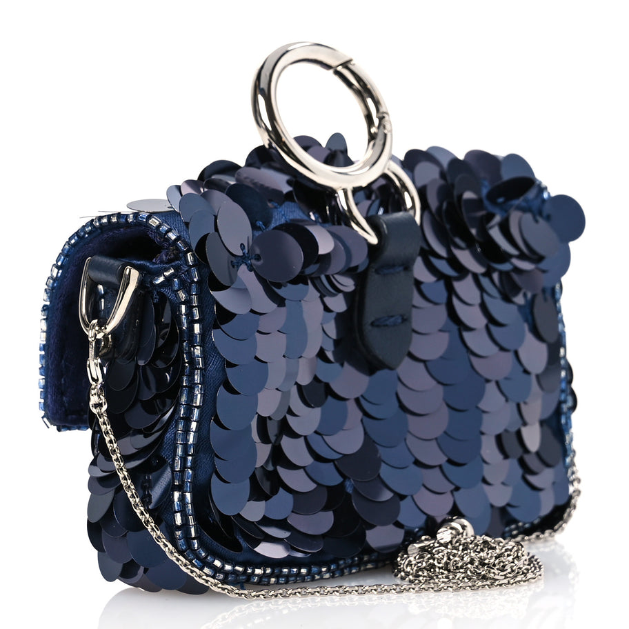 Fendi Sequin Paillettes Shiny Nappa Sex and the City Nano Maxi Buckle Baguette Charm Blue Image 3
