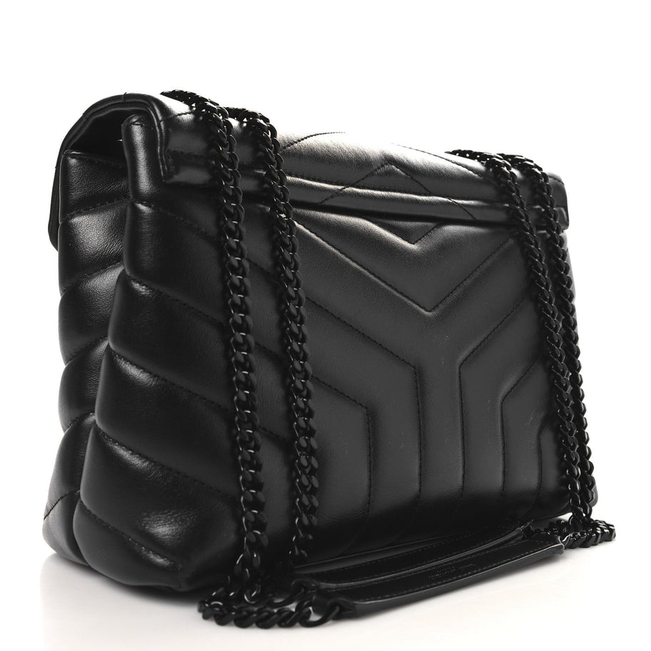 Saint Laurent Calfskin Y Quilted Monogram Monochrome Small Loulou Chain Satchel Black Image 3