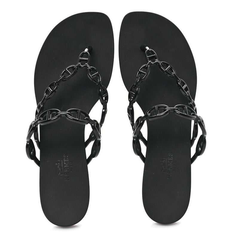  Hermes Rubber Chaine d'Ancre Rivage Sandals 38 Black
