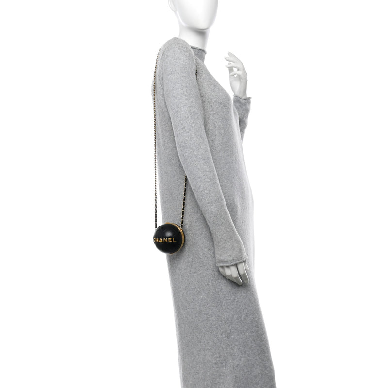  Chanel Lambskin Quilted Sphere Minaudiere Chain Clutch Black