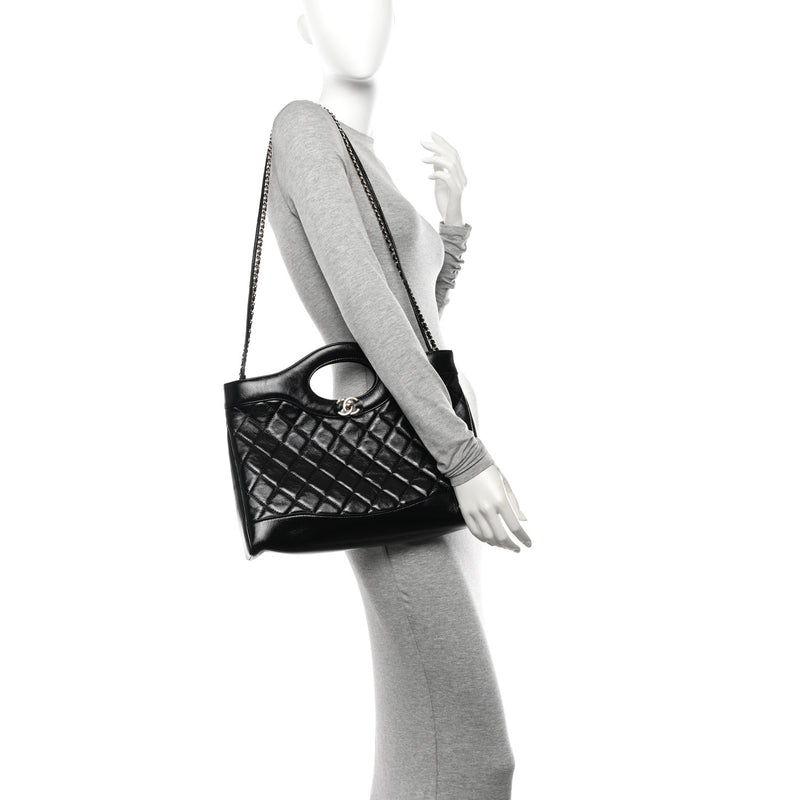  Chanel Shiny Lambskin Quilted 31 Shopping Bag Black