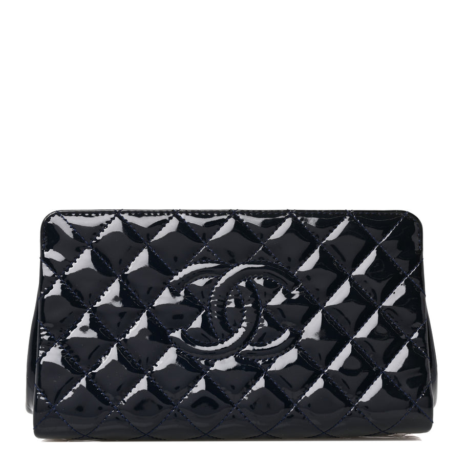 Chanel Patent CC Quilted Timeless Clutch Navy Image 1