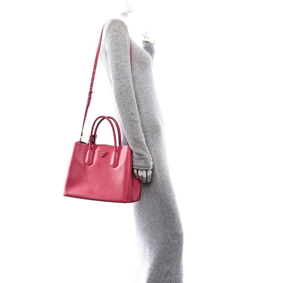 Prada Saffiano Cuir Medium Double Bag Peonia Image 2