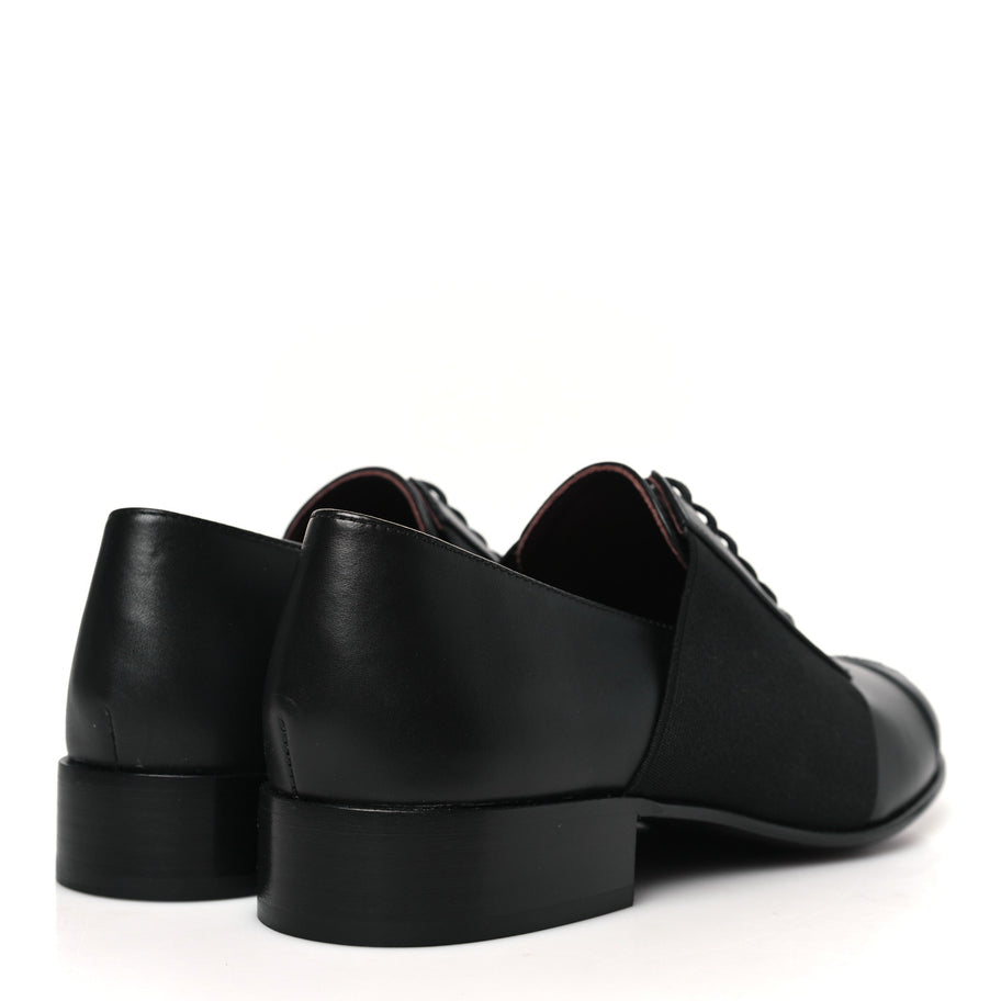 Chanel Calfskin Elastic Lace Up Cap Toe CC Loafers 37 Black Image 5
