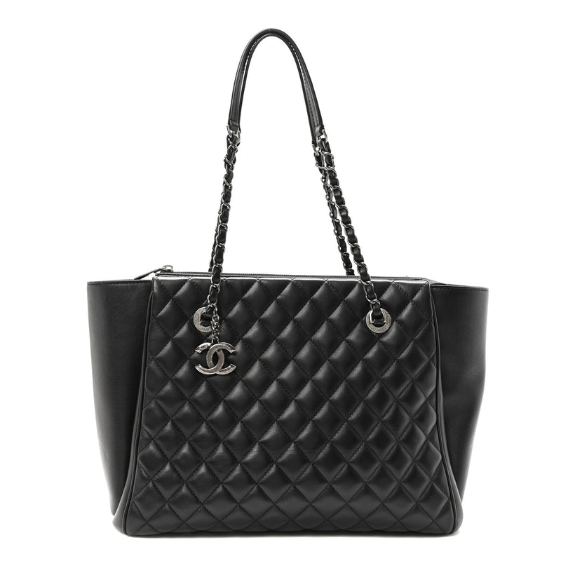  Chanel Lambskin Quilted Shopping Tote Black