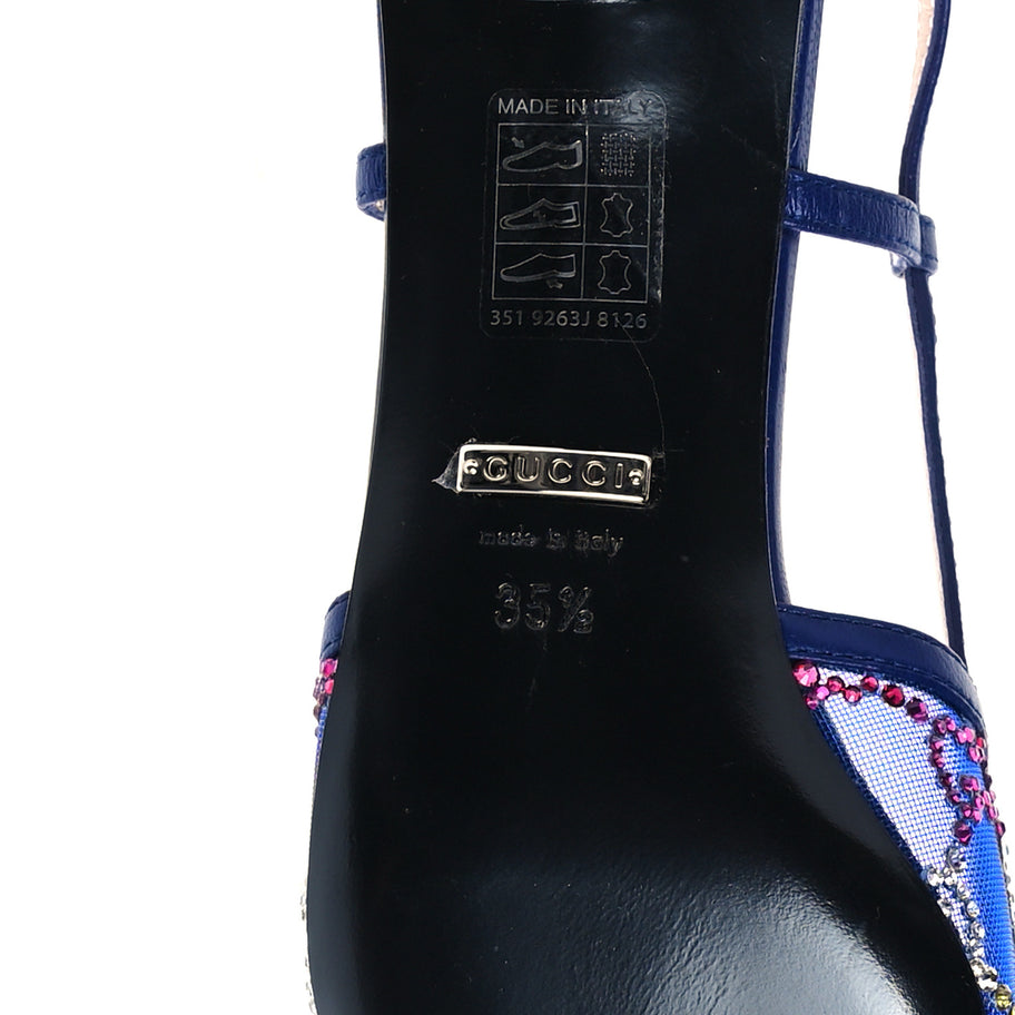 Gucci Tela Retino Nappa Charlotte Crystal GG Monogram Square G 35mm Slingback Pumps 35.5 Splash Net Blue Witch Image 7