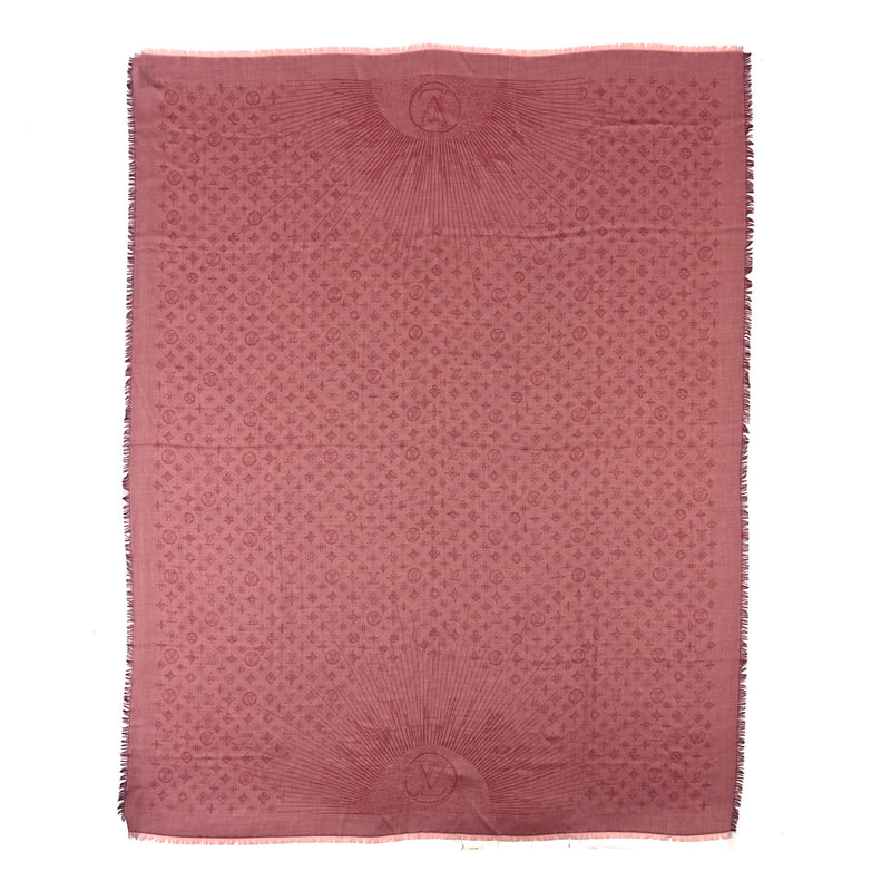  Louis Vuitton Cashmere Silk Monogram Shawl Fuchsia