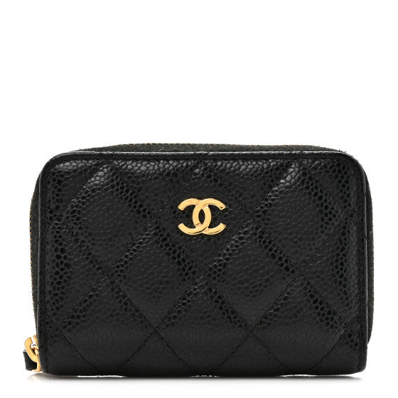  Chanel Caviar Quilted Zip Coin Purse Black