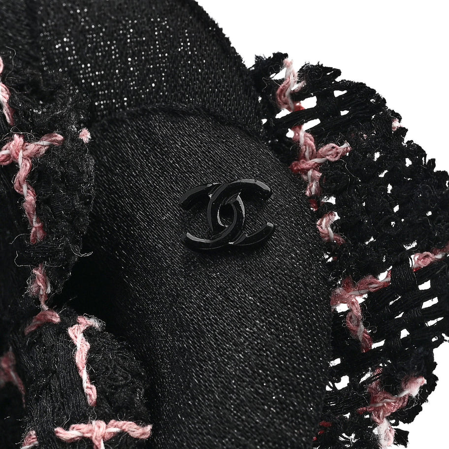 Chanel Tweed Camellia Pin Brooch Black Pink Image 3