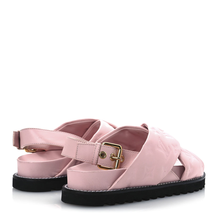 Louis Vuitton Lambskin Monogram Embossed Paseo Flat Comfort Sandals Rose Clair Image 5