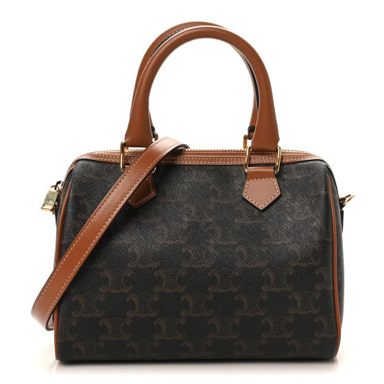Celine Triomphe Canvas Calfskin Small Boston Bag Tan Image 1