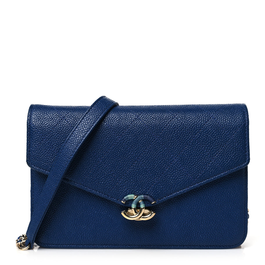 Chanel Grained Calfskin Quilted Cuba Wallet On Chain WOC Blue Image 1