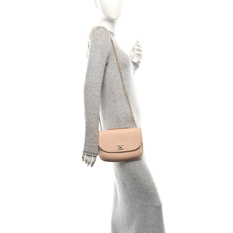  Chanel Caviar Mini Chain Flap Bag Beige