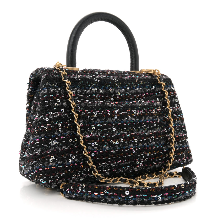Chanel Tweed Sequin Mini Coco Handle Flap Black Image 3