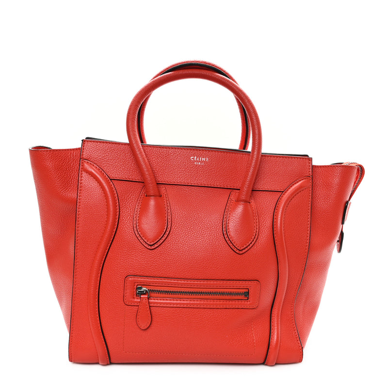  Celine Drummed Calfskin Mini Luggage Coquelicot