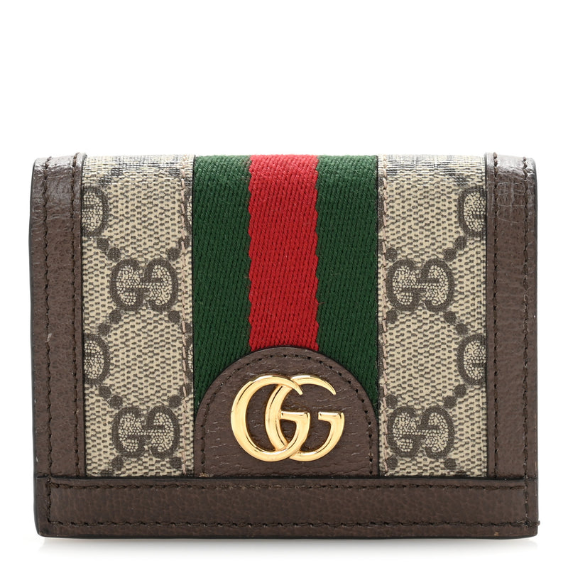  Gucci GG Supreme Monogram Web Ophidia Card Case Beige New Acero