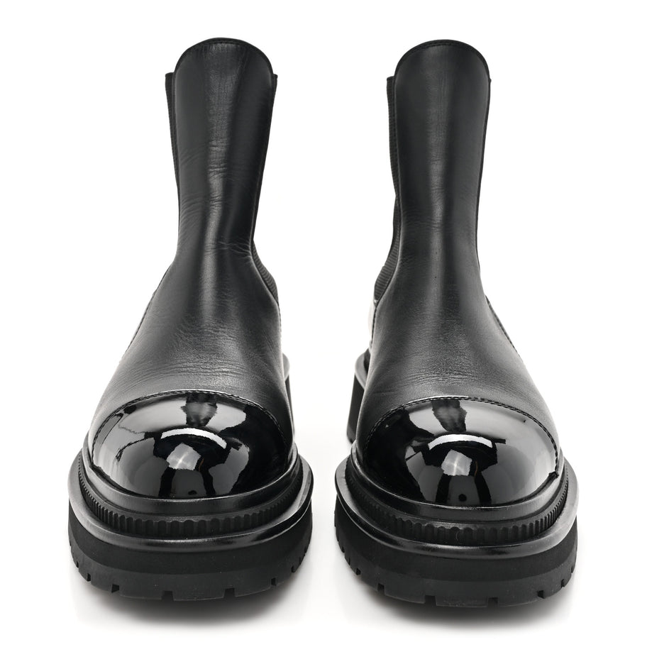 Chanel Calfskin Patent Cap Toe Ankle Boots 37.5 Black Image 2