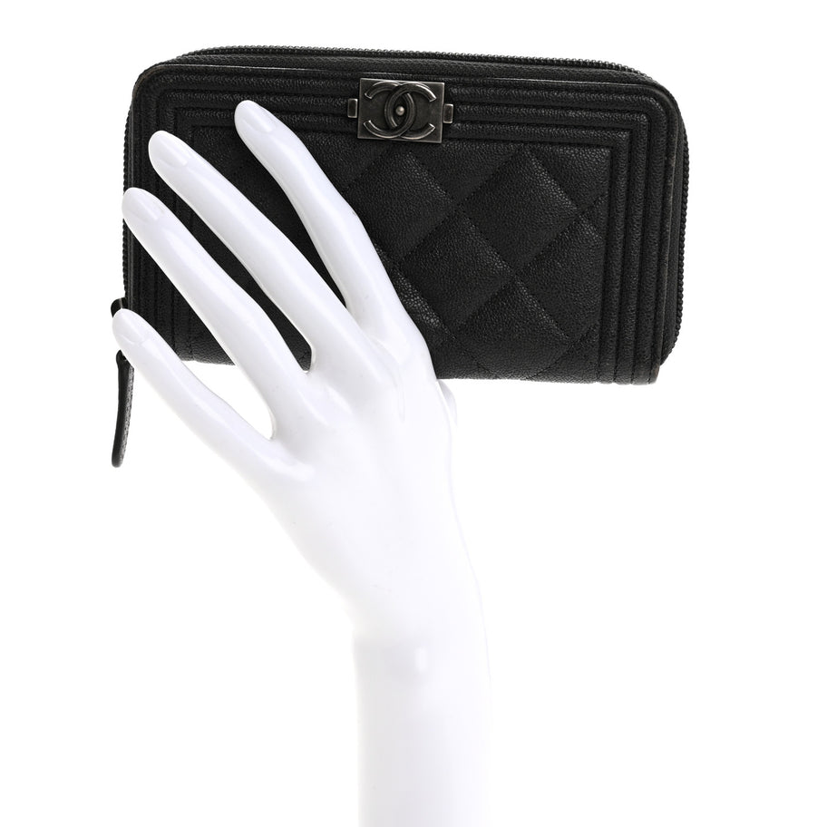 Chanel Iridescent Caviar Quilted Small Boy Zip Around Wallet Grey Image 2