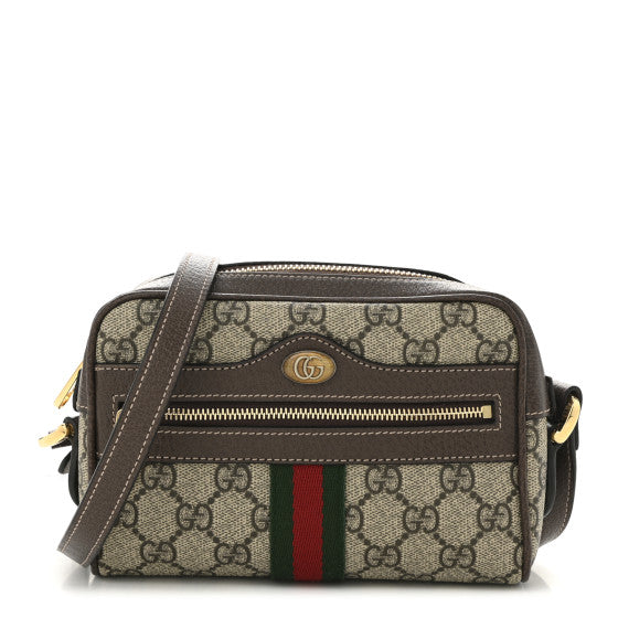  Gucci GG Supreme Monogram Web Mini Ophidia Shoulder Bag  Brown