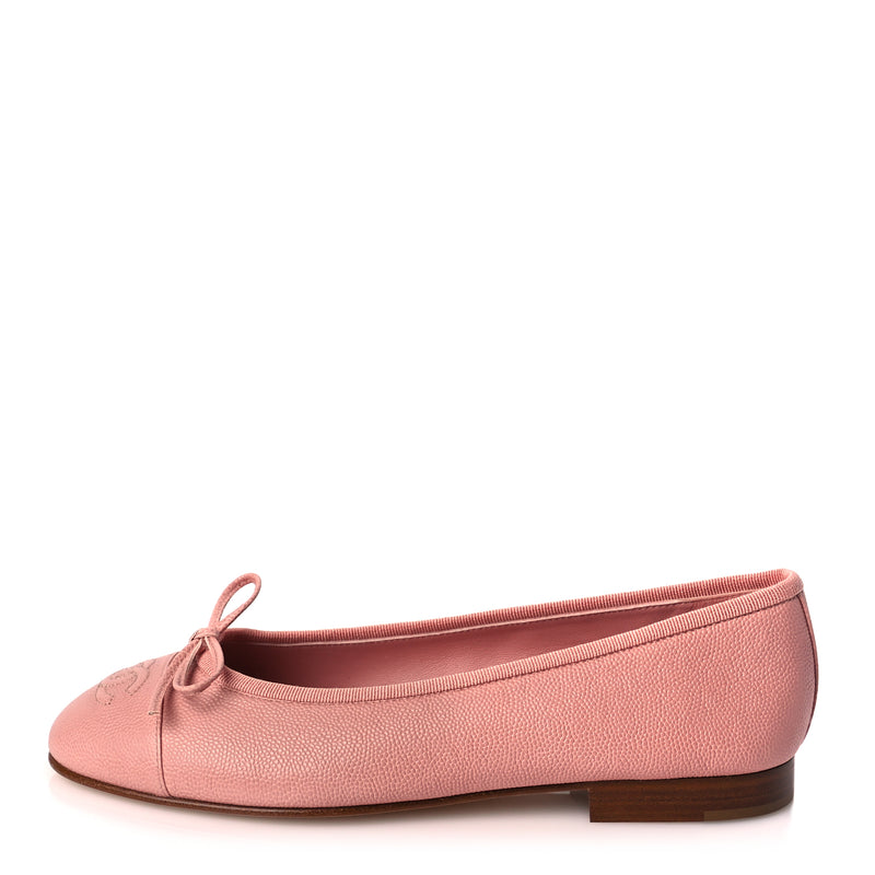  Chanel Caviar CC Cap Toe Ballerina Flats 36.5 Pink