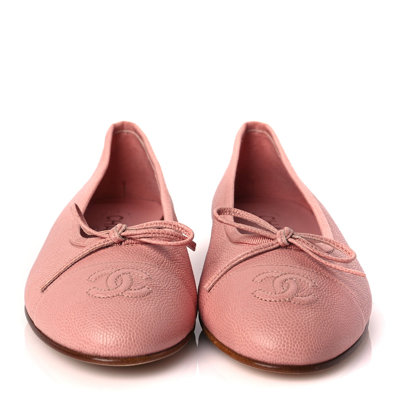  Chanel Caviar CC Cap Toe Ballerina Flats 36.5 Pink
