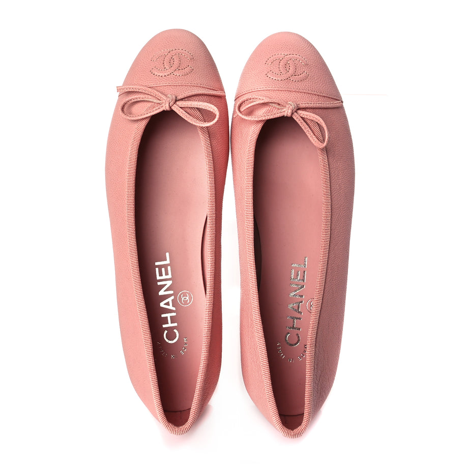 Chanel Caviar CC Cap Toe Ballerina Flats 36.5 Pink Image 3