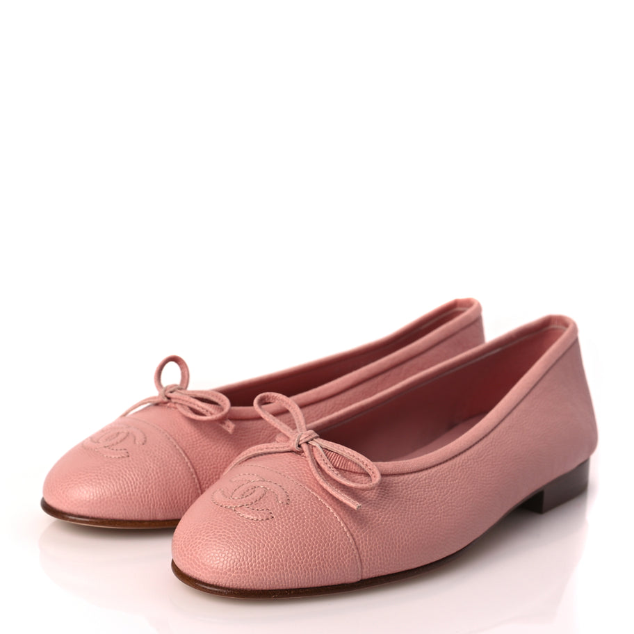 Chanel Caviar CC Cap Toe Ballerina Flats 36.5 Pink Image 4