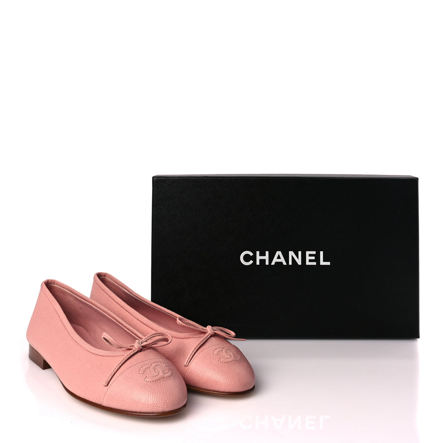Chanel Caviar CC Cap Toe Ballerina Flats 36.5 Pink Image 9