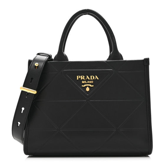 Prada Soft Calfskin Triangolo Symbole Embossed Mini Tote Black Image 1