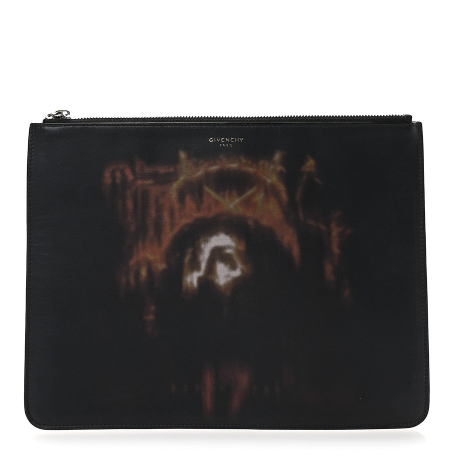 Givenchy Calfskin Jesus Print Zip Pouch Black Image 1