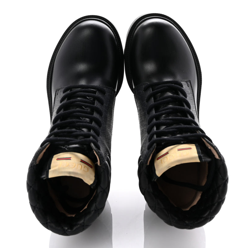  Gucci Apollo Calfskin GG Supreme Nappa Samoa Quilted Lace Up Ankle Boots 35 Black