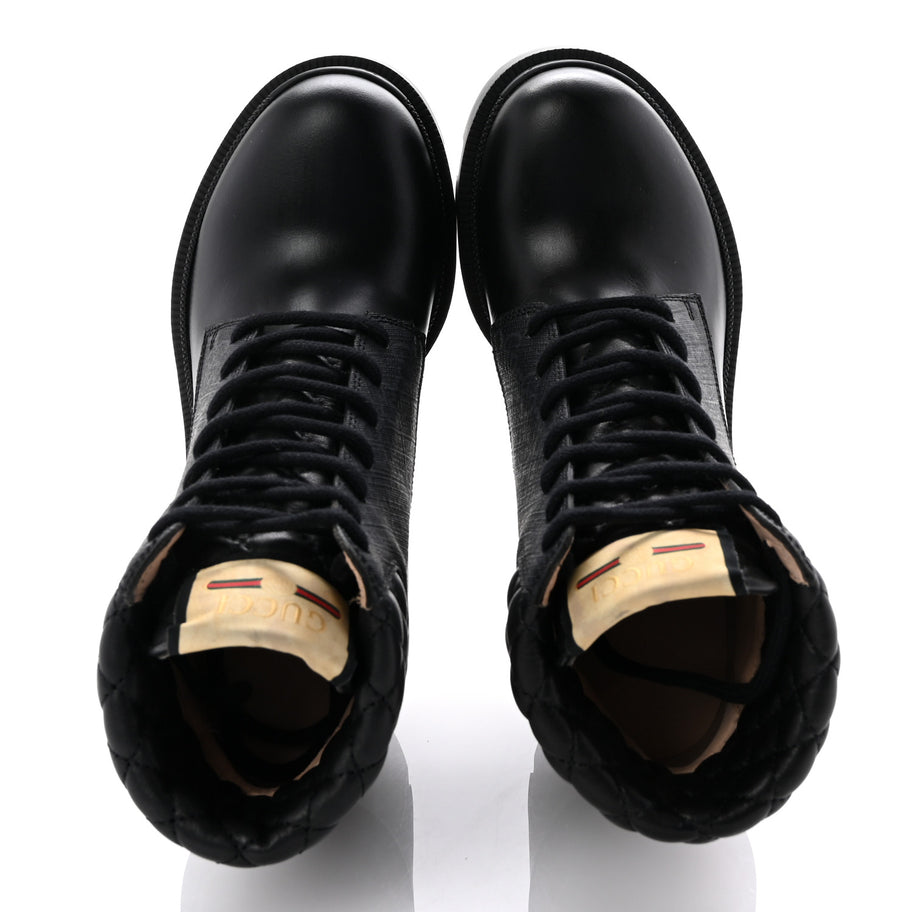 Gucci Apollo Calfskin GG Supreme Nappa Samoa Quilted Lace Up Ankle Boots 35 Black Image 2