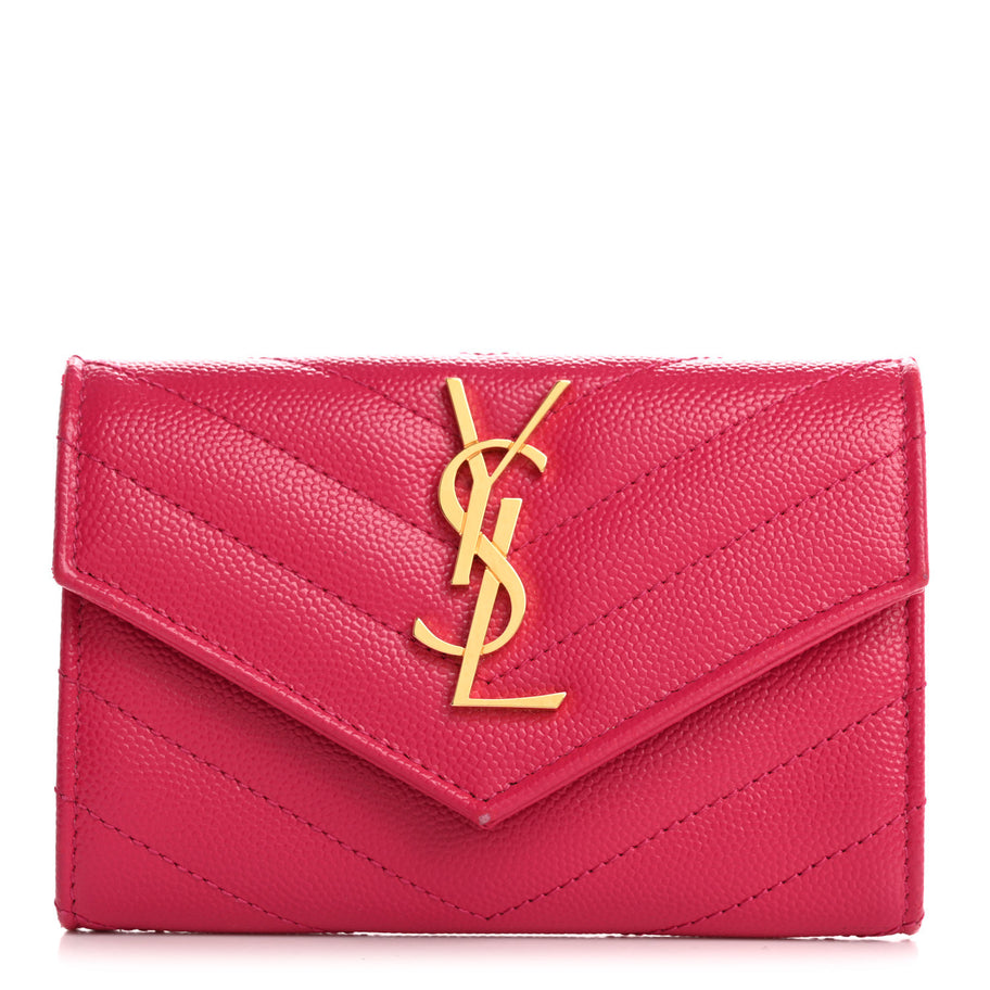 Saint Laurent Grain De Poudre Matelasse Chevron Small Monogram Envelope Wallet Bubblegum Image 1