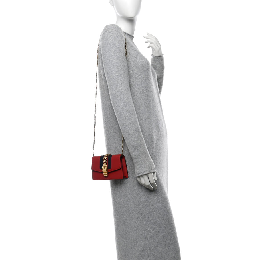 Gucci Calfskin Super Mini Sylvie Chain Shoulder Bag Hibiscus Red Image 2