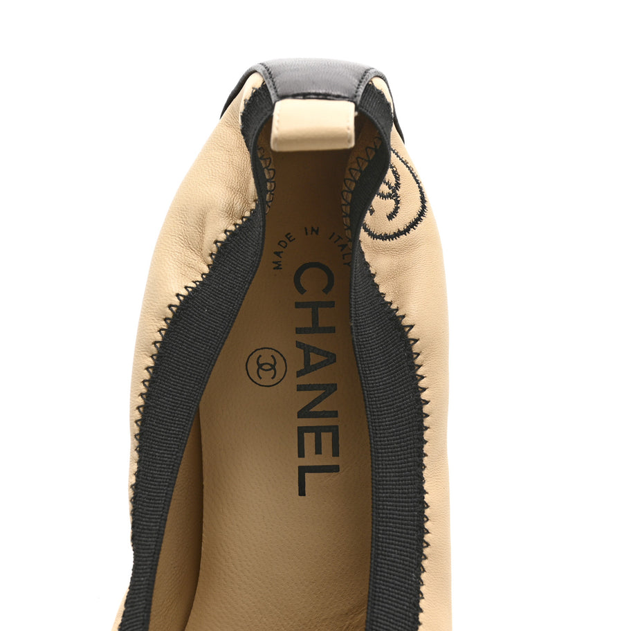 Chanel Lambskin CC Elastic Stretch Pumps 38 Beige Black Image 7