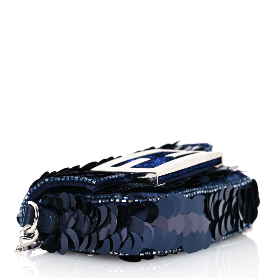 Fendi Sequin Paillettes Shiny Nappa Sex and the City Nano Maxi Buckle Baguette Charm Blue Image 4