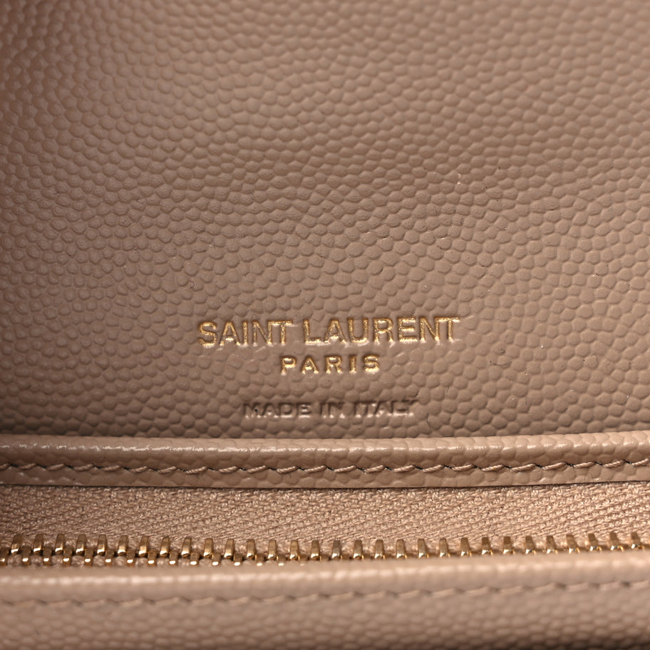 Saint Laurent Grain De Poudre Mixed Matelasse Triquilt Monogram Compact Tri Fold Wallet Dark Beige Image 5