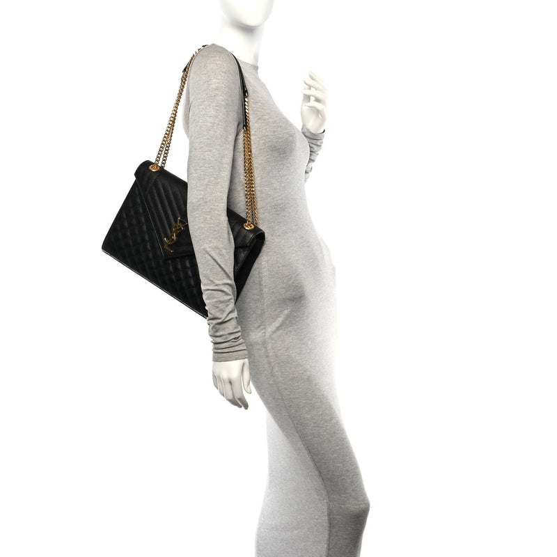  Saint Laurent Grain De Poudre Textured Mixed Matelasse Large Triquilt Monogram Satchel Black