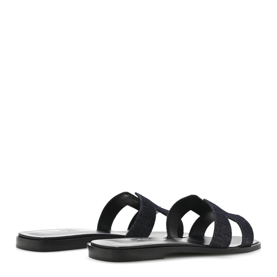 Hermes Denim Canvas Oran Sandals 37.5 Bleu Brut Image 5