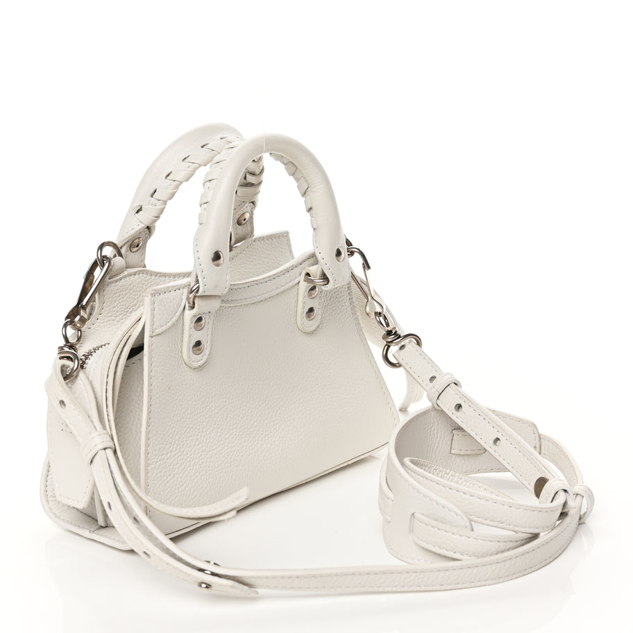 Balenciaga Grained Calfskin Neo Classic Silver Hardware Nano City Crossbody White Image 2