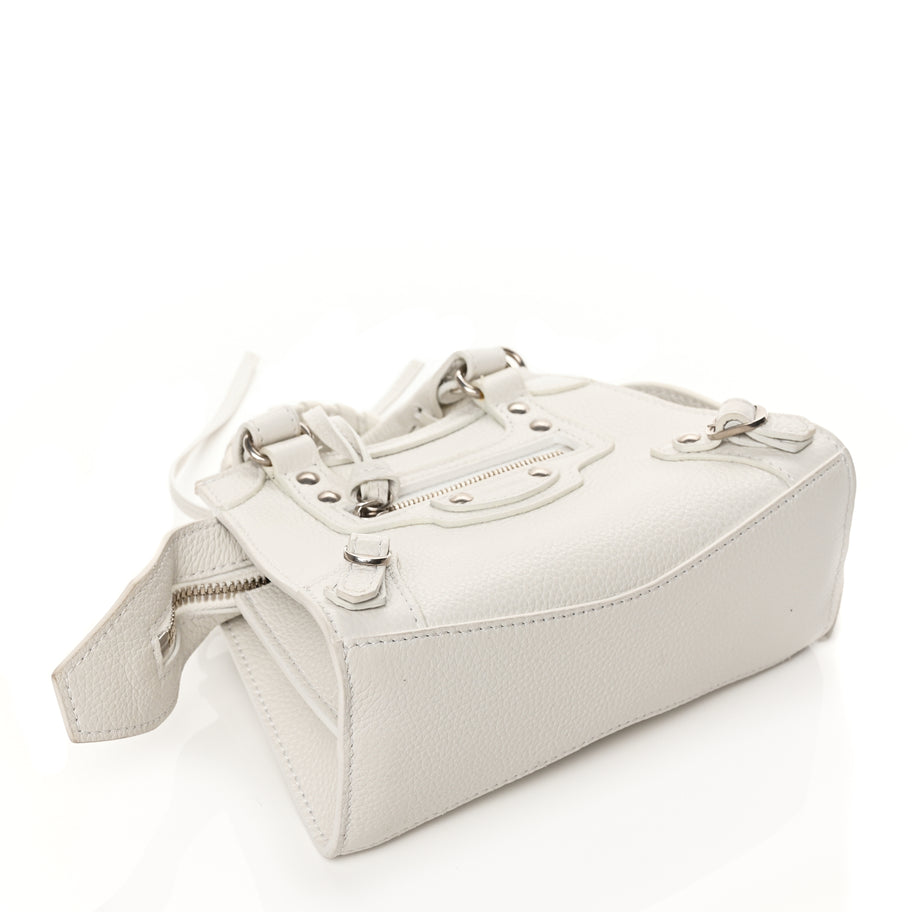 Balenciaga Grained Calfskin Neo Classic Silver Hardware Nano City Crossbody White Image 3