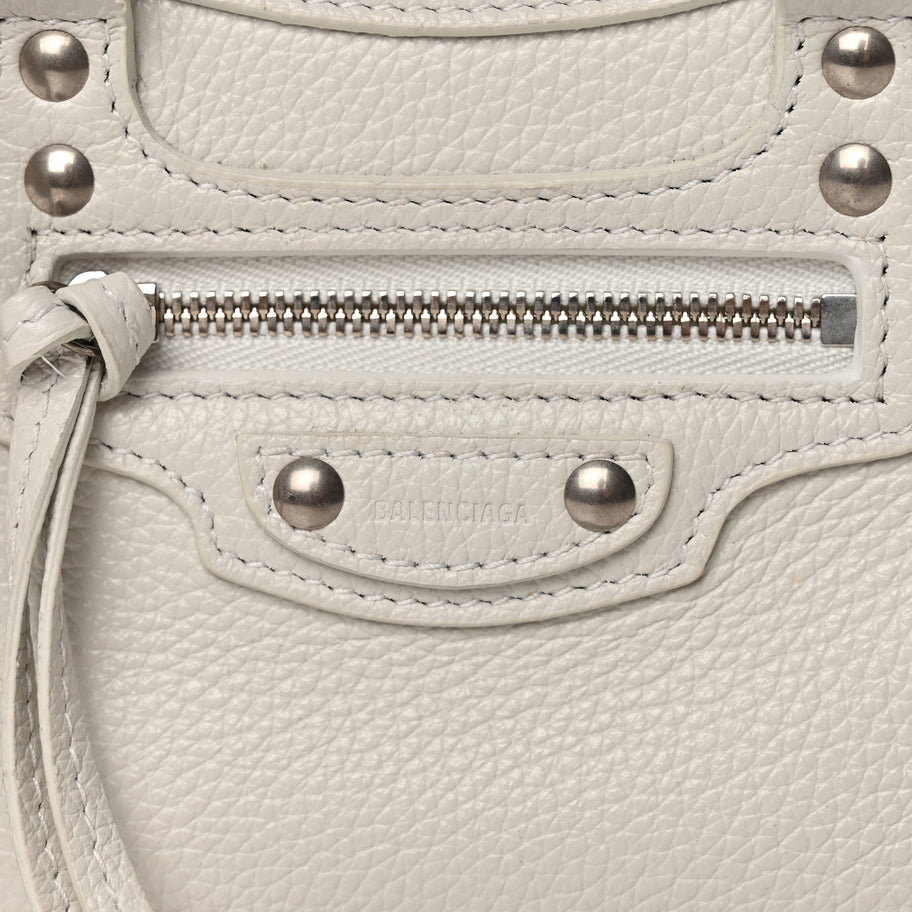 Balenciaga Grained Calfskin Neo Classic Silver Hardware Nano City Crossbody White Image 7